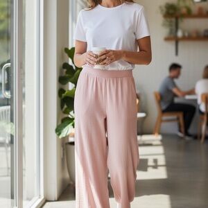 Express Wide Leg High Rise Linen Blend Pink Wide Leg Pants M